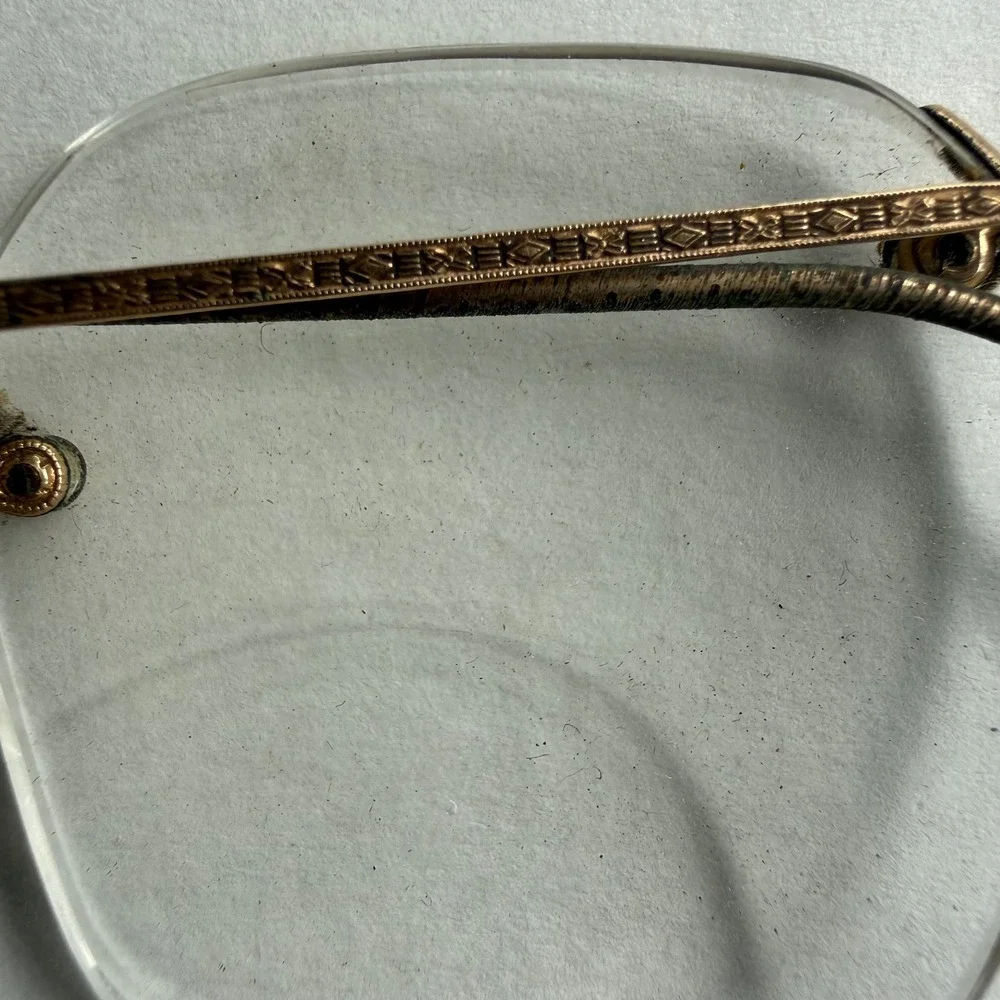 American Optical Rimless Eyeglasses Women OS Gold Fair Vintage Engraved Frame